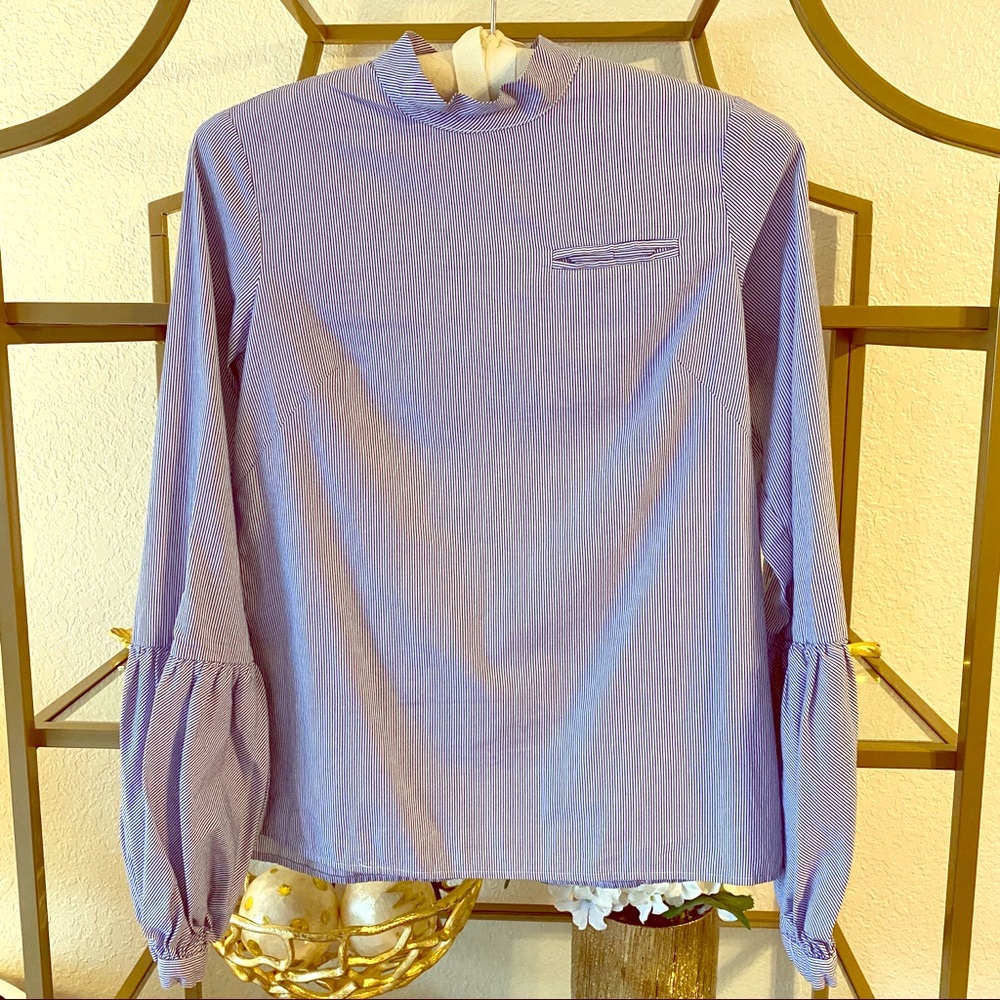 Greysn blue and white striped top